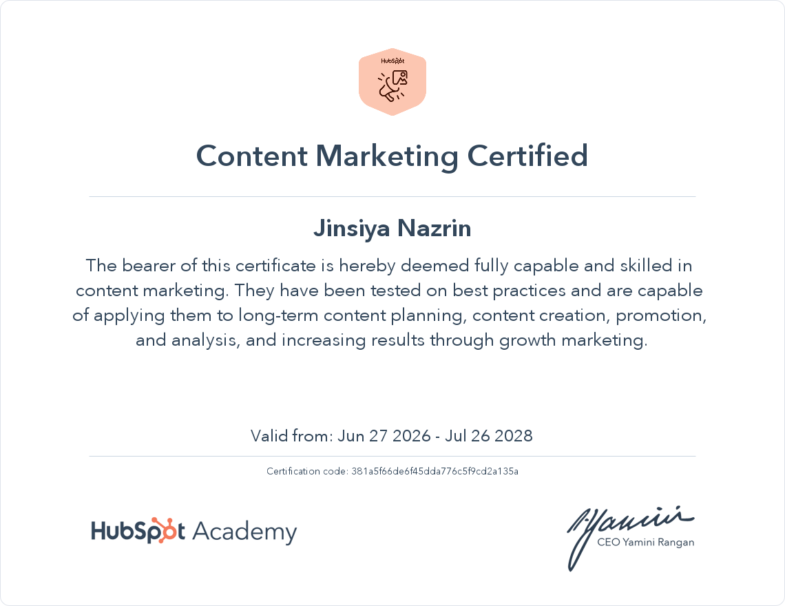 HubSpot Academy – Content Marketing Certified